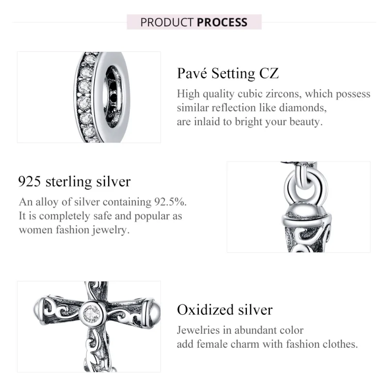 (image for) Pandora Style Silver Vintage Cross Dangle - BSC313 - View 7