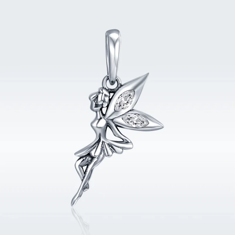(image for) Pandora Style Silver White Flower Fairy Dangle - SCC359 - View 2