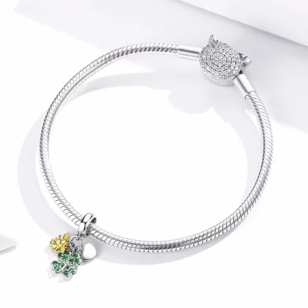 Pandora Style Two Tone Bicolor Clover With Bee Dangle - BSC303