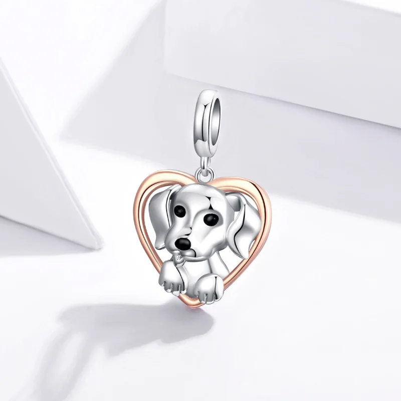 (image for) Pandora Style Two Tone Bicolor Labrador Puppy Dangle - SCC1611 - View 2