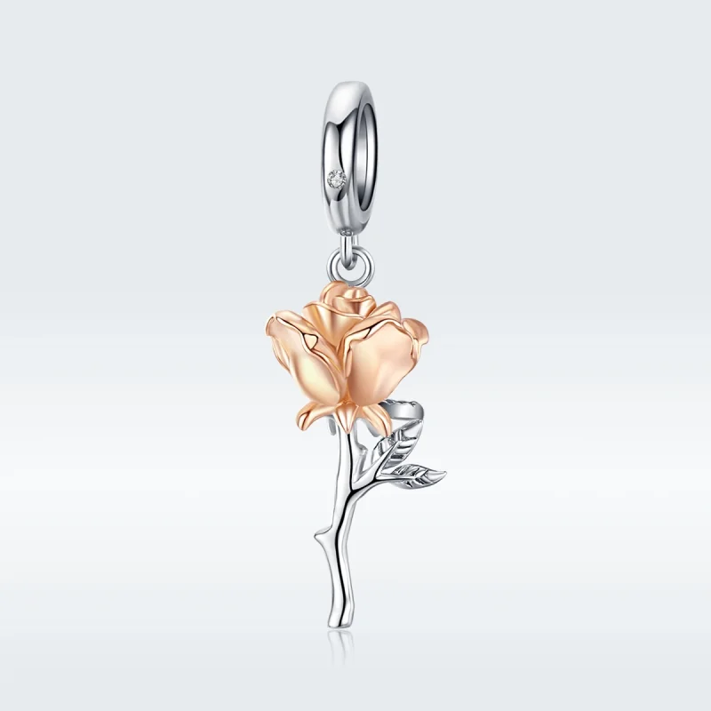 (image for) Pandora Style Two Tone Bicolor Lover Rose Two Color Flowers Dangle - BSC145 - View 5