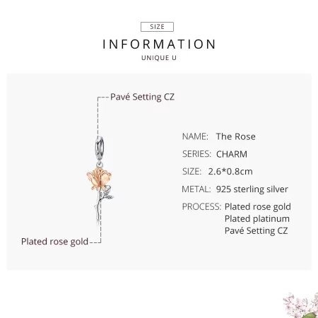 Pandora Style Two Tone Bicolor Lover Rose Two Color Flowers Dangle - BSC145