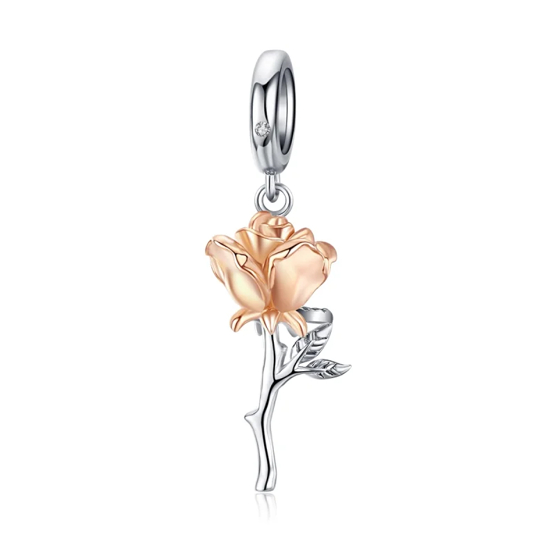 (image for) Pandora Style Two Tone Bicolor Lover Rose Two Color Flowers Dangle - BSC145 - Product Image
