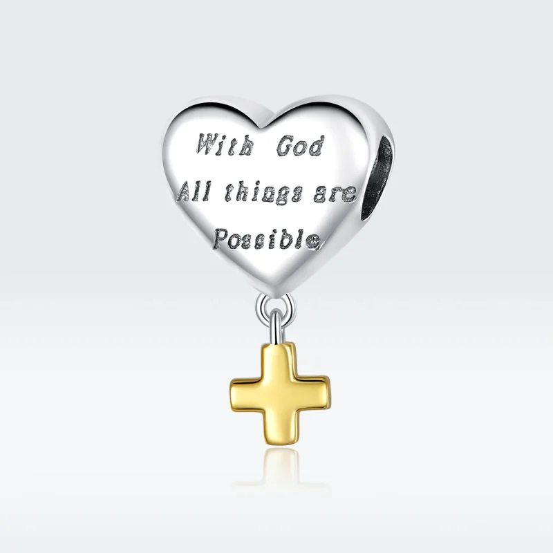 (image for) Pandora Style Two Tone Bicolor With God All Things Are Possible Dangle - BSC309 - View 5