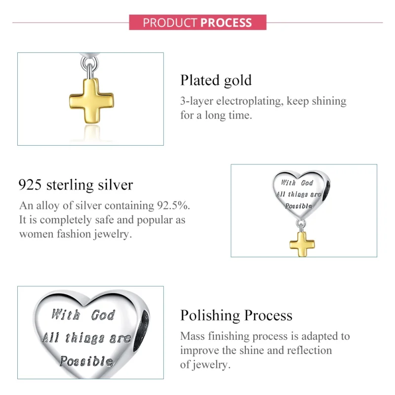 (image for) Pandora Style Two Tone Bicolor With God All Things Are Possible Dangle - BSC309 - View 7