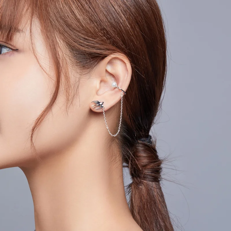 (image for) Pandora Style Flying Swallow Ear clip - BSE411 - View 7