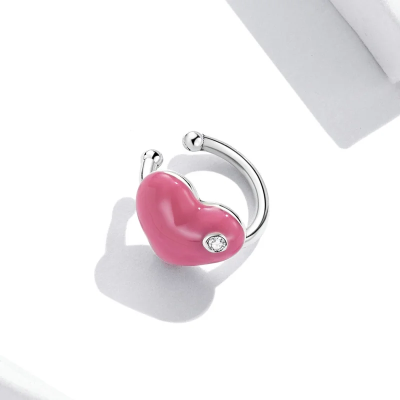 (image for) Pandora Style Rose Red Heart Ear clip - SCE1362 - View 4