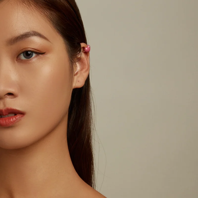 (image for) Pandora Style Rose Red Heart Ear clip - SCE1362 - View 5