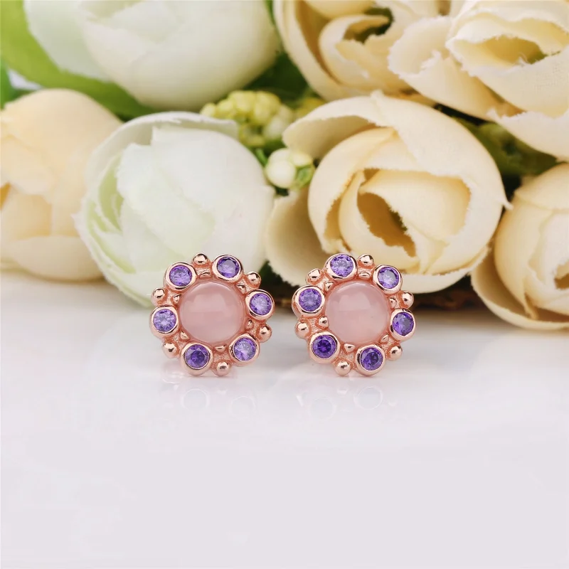 (image for) Heraldic Radiance Earrings, PANDORA Rose™ Pink & Purple Crystals - 287728NPM - View 2