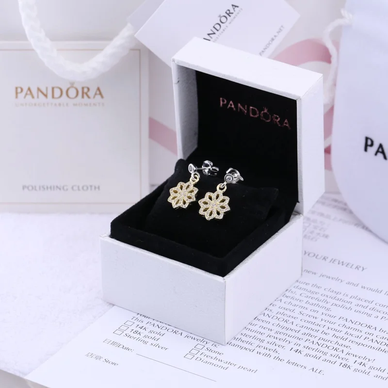 (image for) PANDORA 14K Gold Lace Botanique Earrings - 250323CZ - View 2