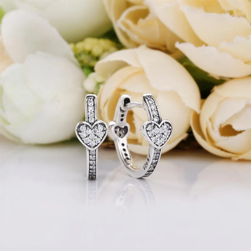 (image for) PANDORA Alluring Hearts Hoop Earrings, Clear CZ - 297290CZ - View 2