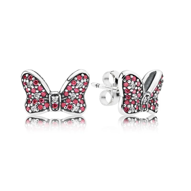 (image for) PANDORA Disney, Minnie's Sparkling Bow Stud Earrings, Red Clear CZ - 290578CZR - Product Image
