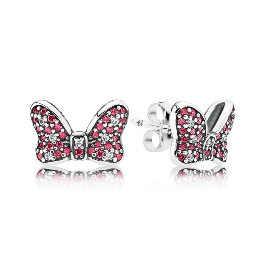 PANDORA Disney, Minnie\'s Sparkling Bow Stud Earrings, Red Clear CZ - 290578CZR