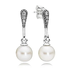 (image for) PANDORA Elegant Beauty, White Pearl Clear CZ Earrings - 290733P