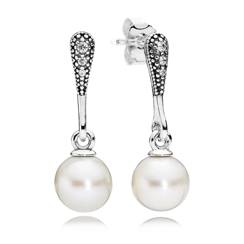(image for) PANDORA Elegant Beauty, White Pearl Clear CZ Earrings - 290733P - Product Image