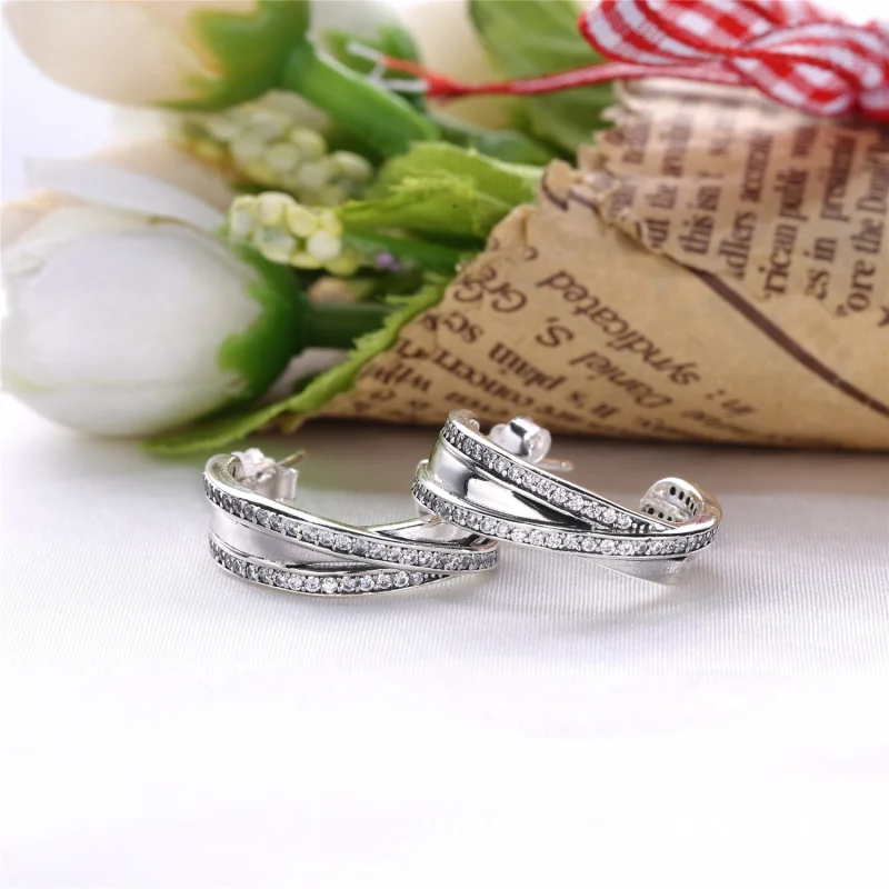 (image for) PANDORA Entwined with Clear CZ Huggie Stud Earrings - 290730CZ - View 2