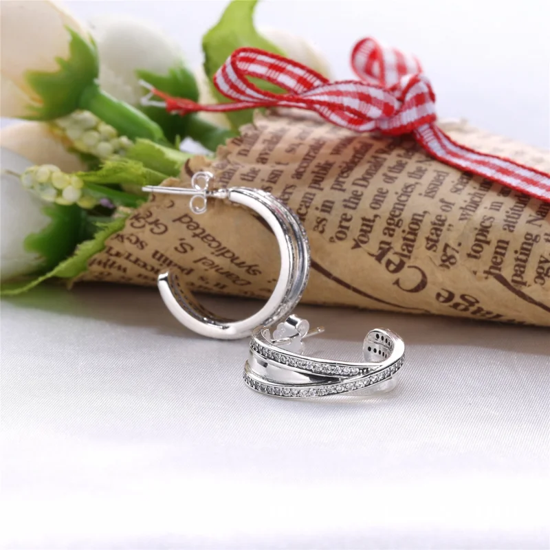 (image for) PANDORA Entwined with Clear CZ Huggie Stud Earrings - 290730CZ - View 3