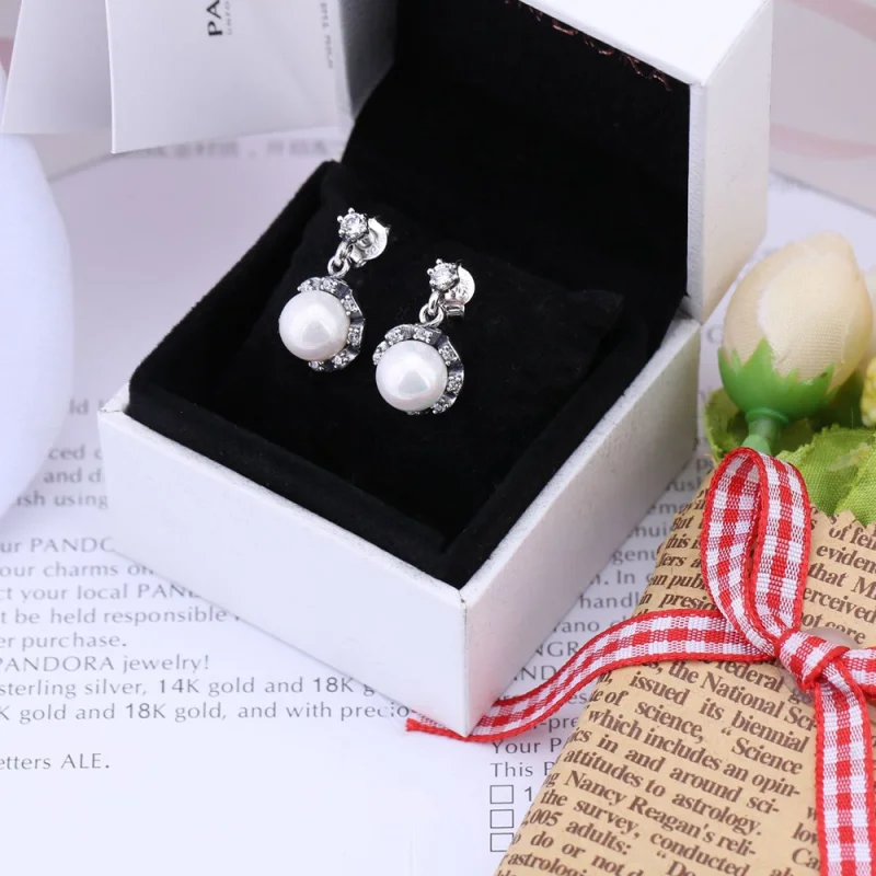 (image for) PANDORA Everlasting Grace Earrings, White Pearl & Clear Cz - 290562P - View 2