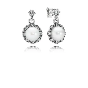 (image for) PANDORA Everlasting Grace Earrings, White Pearl & Clear Cz - 290562P