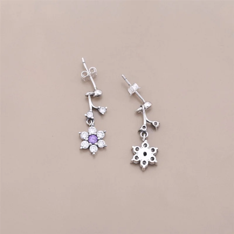 (image for) PANDORA Forget Me Not with Clear and Purple CZ Dangle Earrings - 290691ACZ - View 2