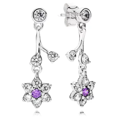 PANDORA Forget Me Not with Clear and Purple CZ Dangle Earrings - 290691ACZ PANDORA Forget Me Not with Clear and Purple CZ Dangle Earrings - 290691ACZ