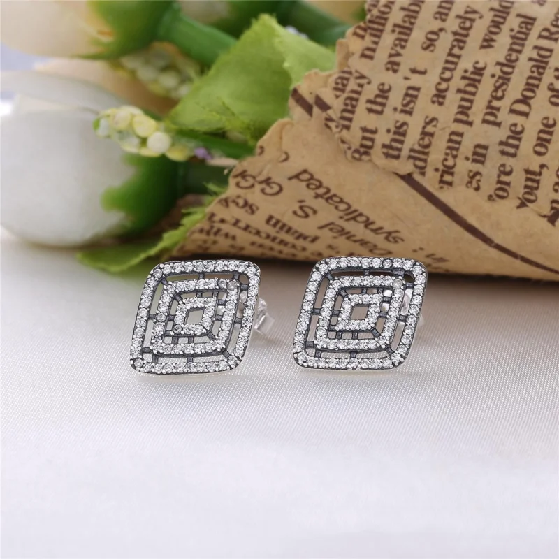 (image for) PANDORA Geometric Lines Stud Clear CZ Earrings - 296208CZ - View 2