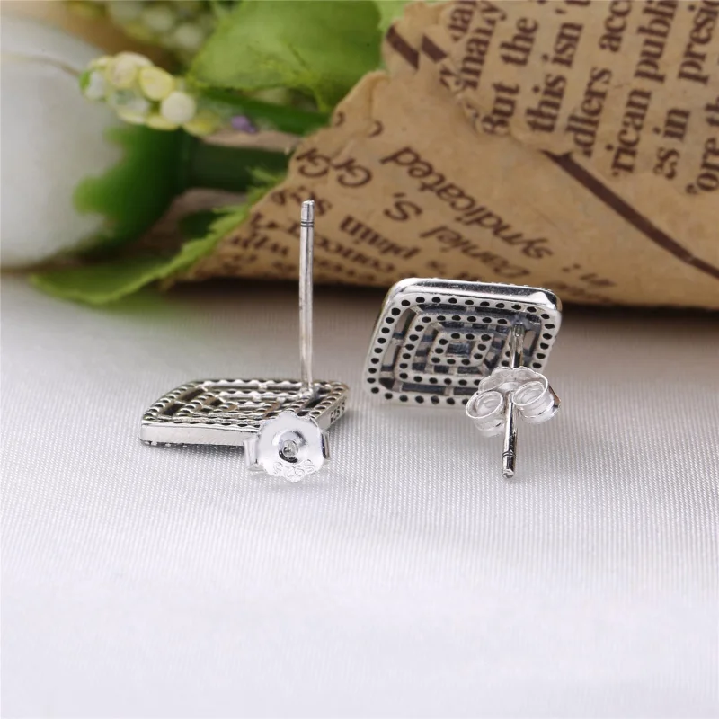 (image for) PANDORA Geometric Lines Stud Clear CZ Earrings - 296208CZ - View 4