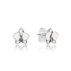 PANDORA Orchids, White Enamel Clear CZ Stud Earrings - 290749EN12 PANDORA Orchids, White Enamel Clear CZ Stud Earrings - 290749EN12