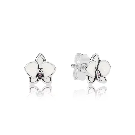 PANDORA Orchids, White Enamel Clear CZ Stud Earrings - 290749EN12