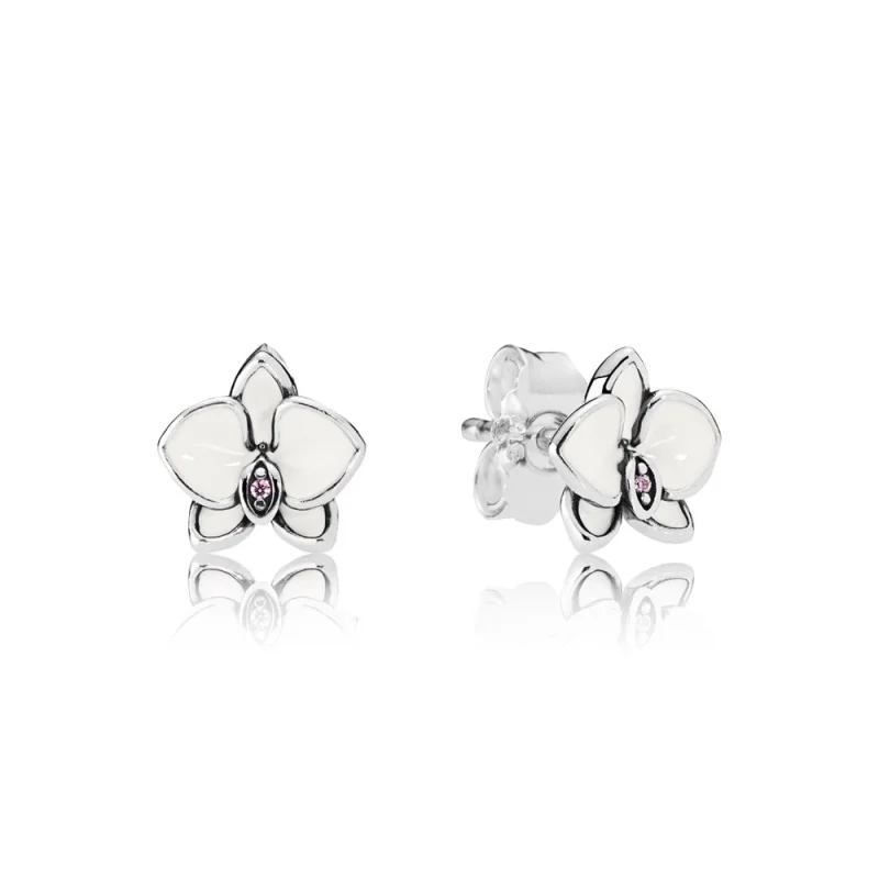 (image for) PANDORA Orchids, White Enamel Clear CZ Stud Earrings - 290749EN12 - Product Image