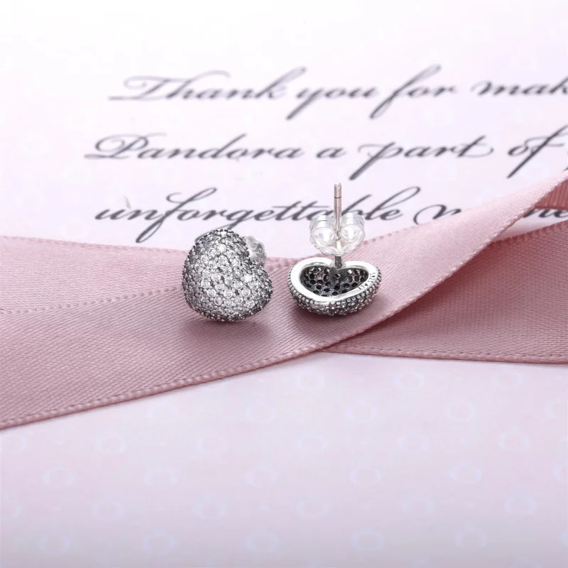 (image for) PANDORA Pavé Heart Stud Earrings - 290541CZ - View 3
