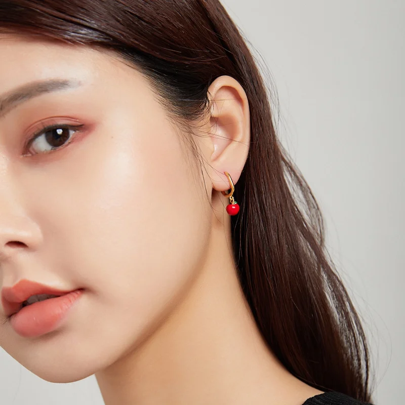 (image for) Pandora Style 18ct Gold Plated Apple Dangle Earrings - SCE1079 - View 3