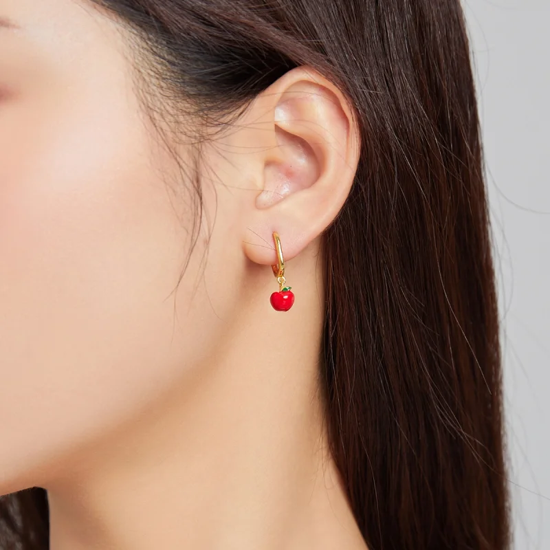 (image for) Pandora Style 18ct Gold Plated Apple Dangle Earrings - SCE1079 - View 4