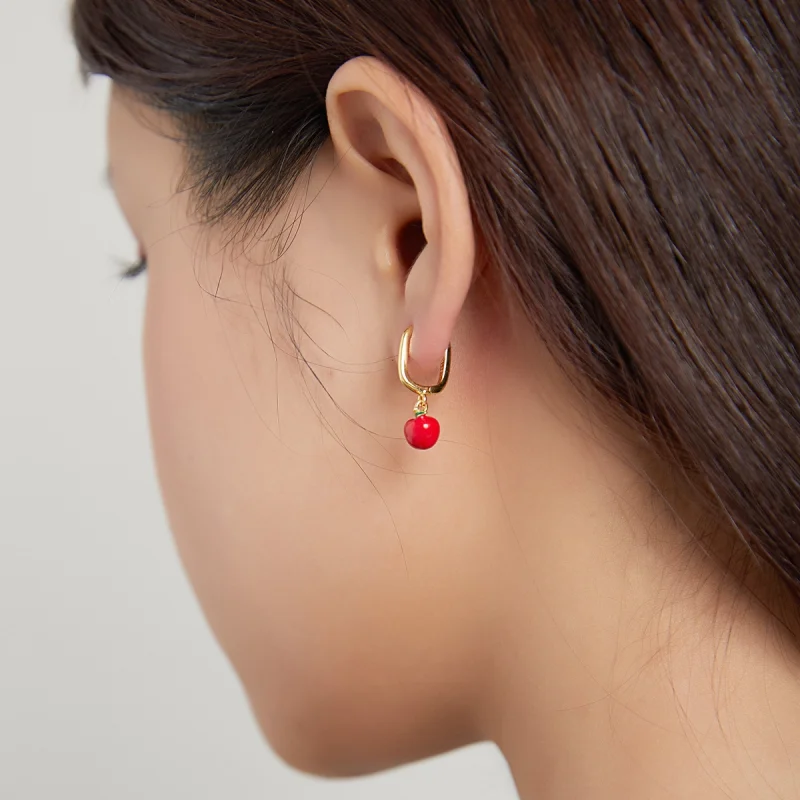 (image for) Pandora Style 18ct Gold Plated Apple Dangle Earrings - SCE1079 - View 5