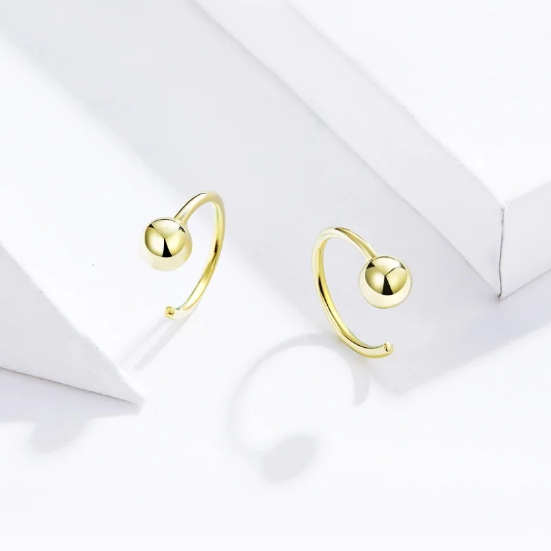 (image for) Pandora Style 18ct Gold Plated Ball Hoop Earrings - SCE782-B - View 2