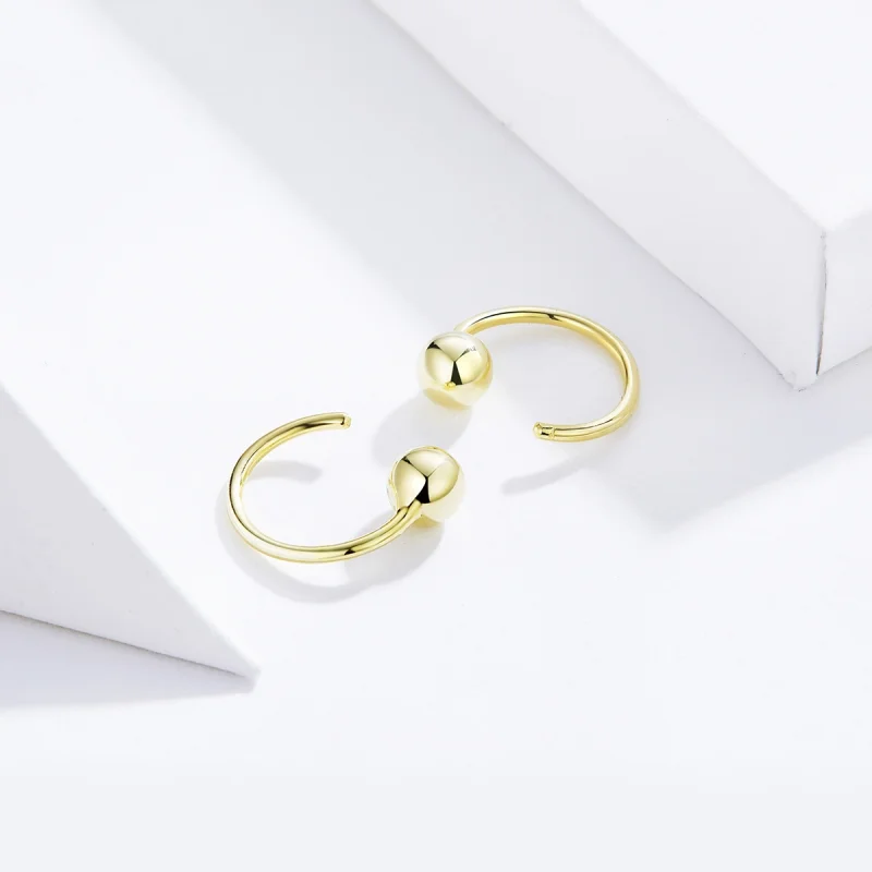 (image for) Pandora Style 18ct Gold Plated Ball Hoop Earrings - SCE782-B - View 3