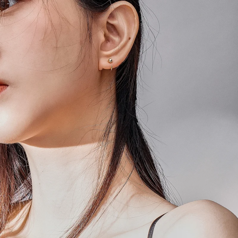 (image for) Pandora Style 18ct Gold Plated Ball Hoop Earrings - SCE782-B - View 5