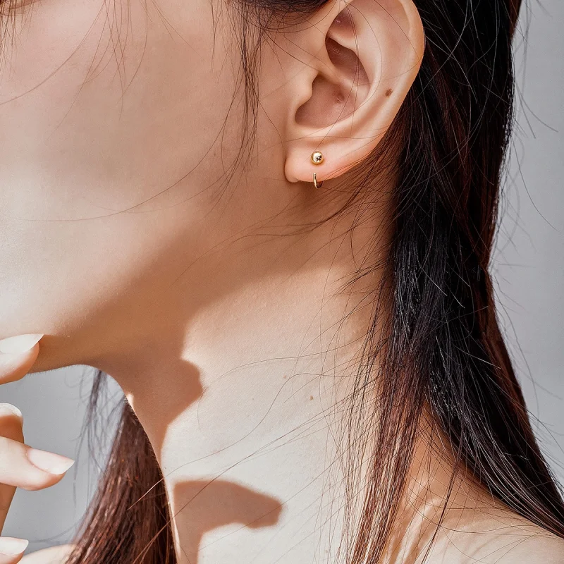 (image for) Pandora Style 18ct Gold Plated Ball Hoop Earrings - SCE782-B - View 7