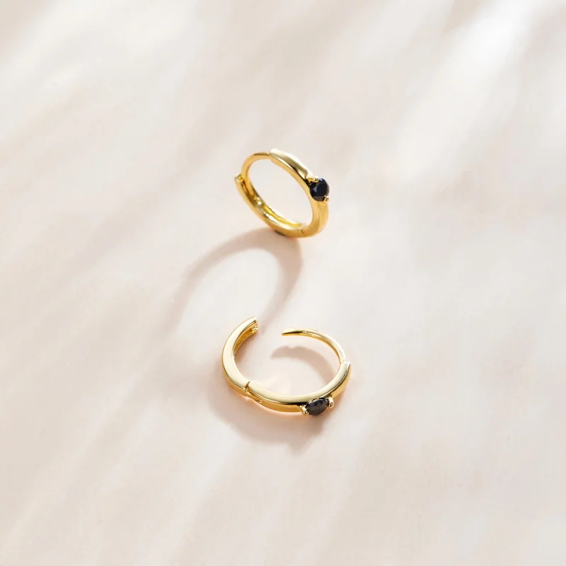 (image for) Pandora Style 18ct Gold Plated Black Ball Hoop Earrings - SCE1050-BK - View 3