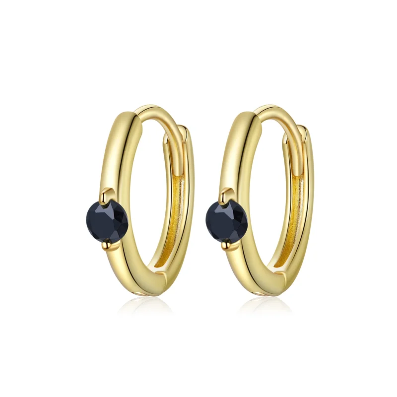 (image for) Pandora Style 18ct Gold Plated Black Ball Hoop Earrings - SCE1050-BK - Product Image