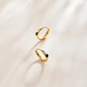 Pandora Style 18ct Gold Plated Black Ball Hoop Earrings - SCE1050-BK Pandora Style 18ct Gold Plated Black Ball Hoop Earrings - SCE1050-BK
