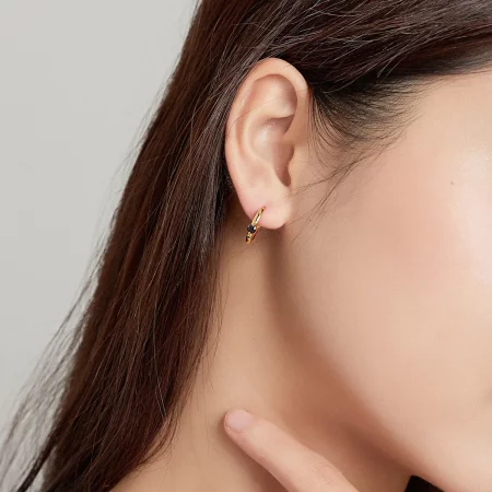 Pandora Style 18ct Gold Plated Black Ball Hoop Earrings - SCE1050-BK