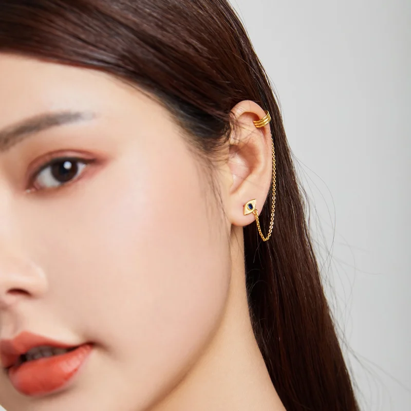 (image for) Pandora Style 18ct Gold Plated Devil's Eye Dangle Earrings - SCE1096 - View 6