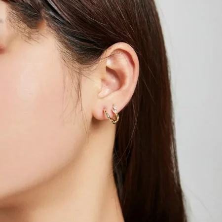 Pandora Style 18ct Gold Plated Diamond Hoop Earrings - SCE1080