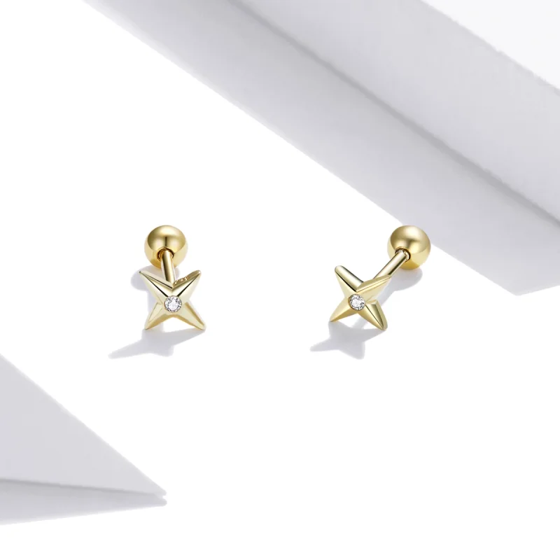 (image for) Pandora Style 18ct Gold Plated Golden Stars Stud Earrings - SCE1117 - View 3