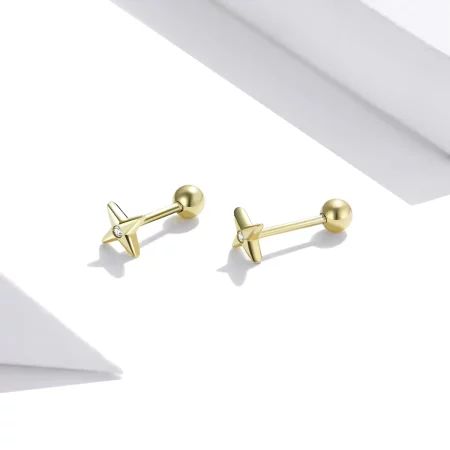 Pandora Style 18ct Gold Plated Golden Stars Stud Earrings - SCE1117
