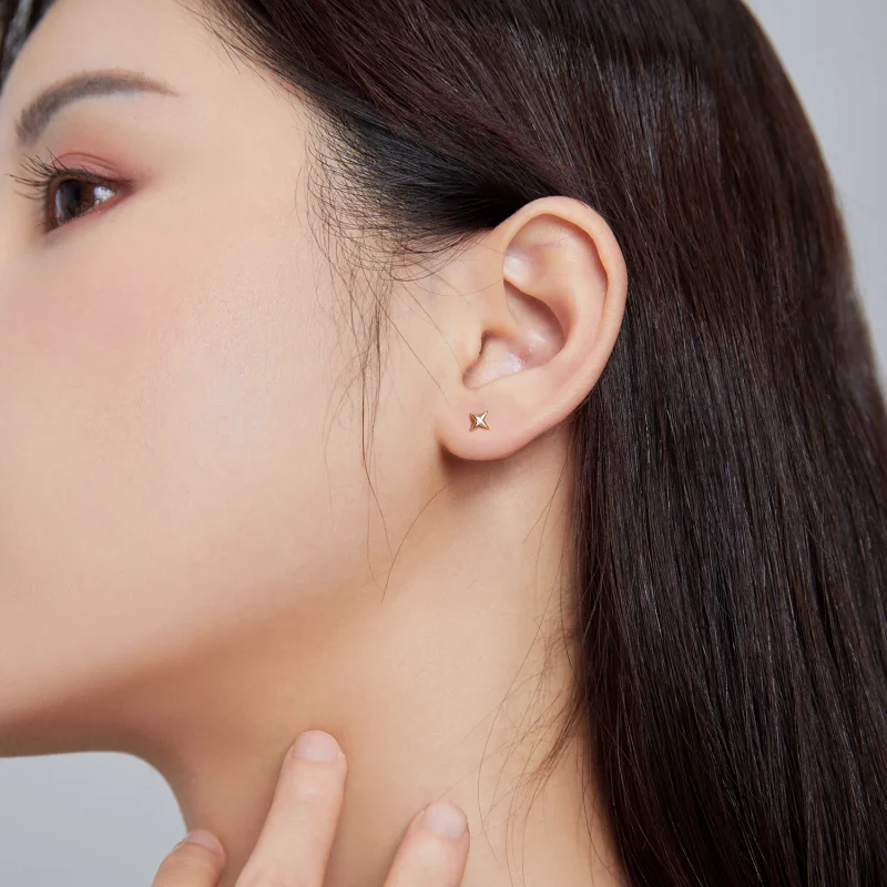 (image for) Pandora Style 18ct Gold Plated Golden Stars Stud Earrings - SCE1117 - View 6