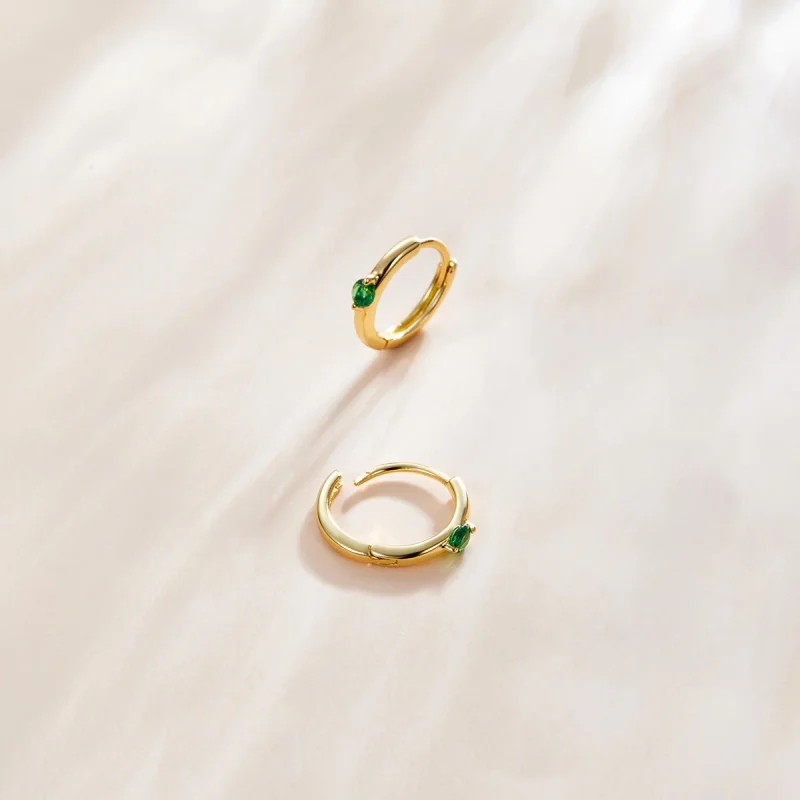 (image for) Pandora Style 18ct Gold Plated green zircon Hoop Earrings - SCE1050-GN - View 3