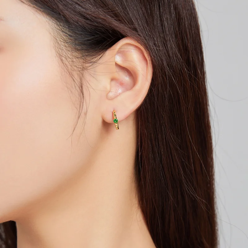 (image for) Pandora Style 18ct Gold Plated green zircon Hoop Earrings - SCE1050-GN - View 5