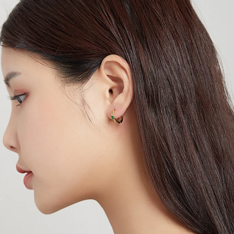 (image for) Pandora Style 18ct Gold Plated green zircon Hoop Earrings - SCE1050-GN - View 6